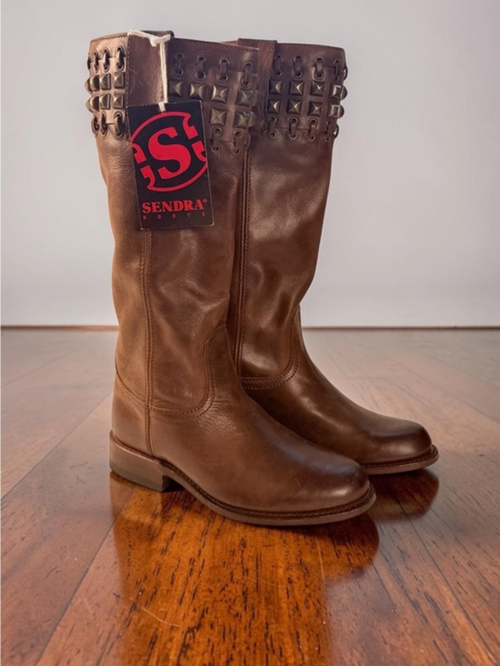 Sendra Women’s 7W Brown Leather Studded Boho Western Riding Boots Spain